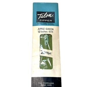 Vintage Talon Zipper Nylon Coil 12 inch Apple Green Zephyr Deadstock